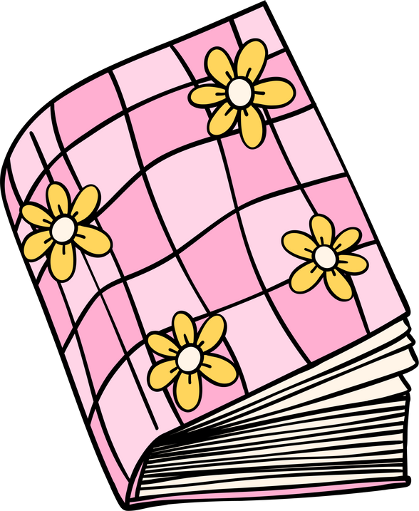 Retro Groovy Book  Pastel Trendy Doodle Drawing  Bookish Flower Art